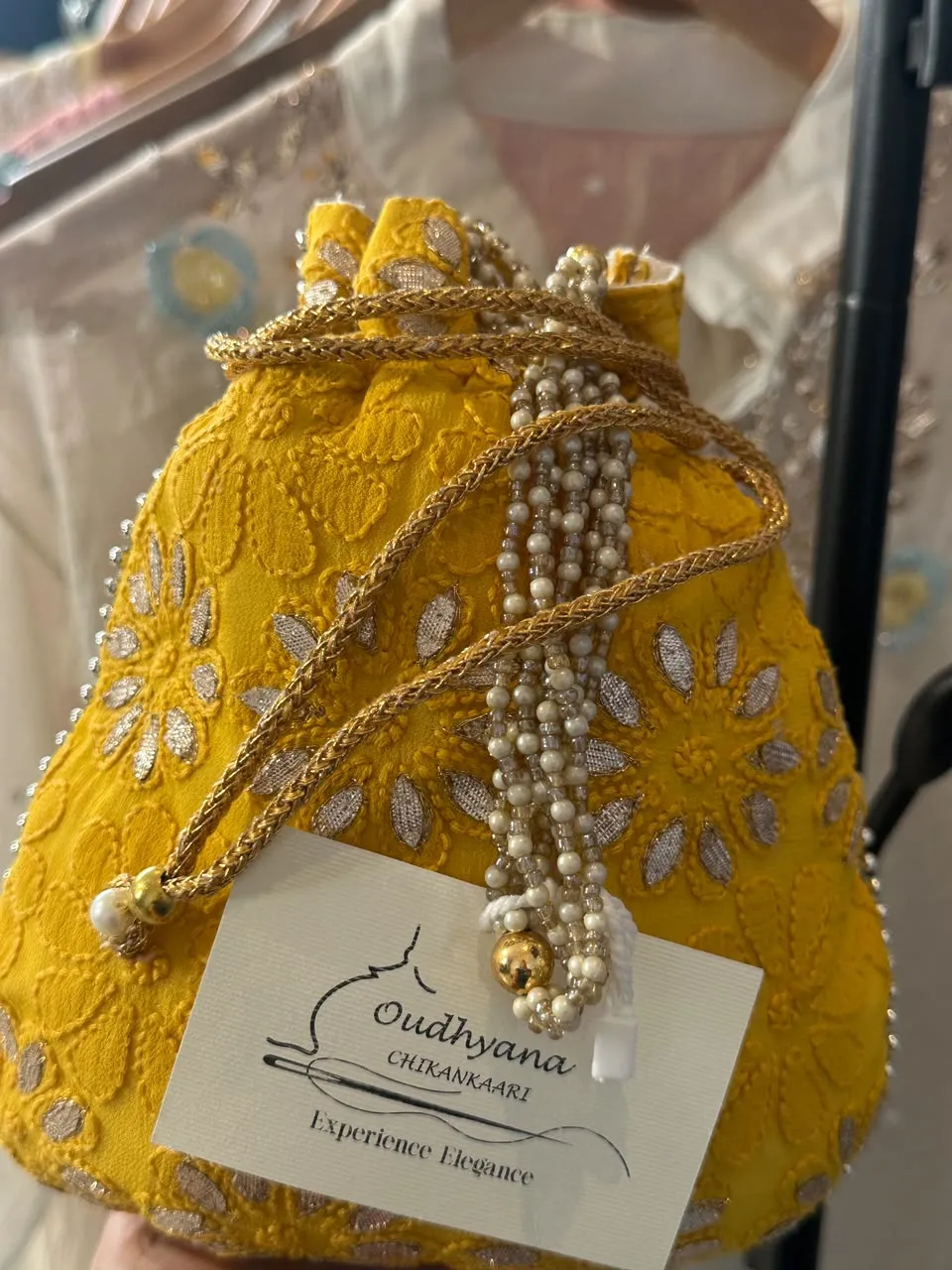 Yelllow Chikankari Potli
