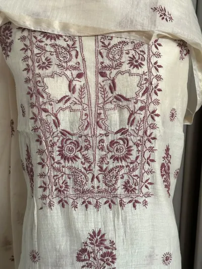 Light Beige Mul Chanderi Unstitched Fabric