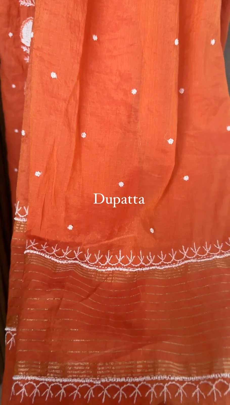 Burnt Coral Mul Chanderi Chikankari Unstitched Fabric