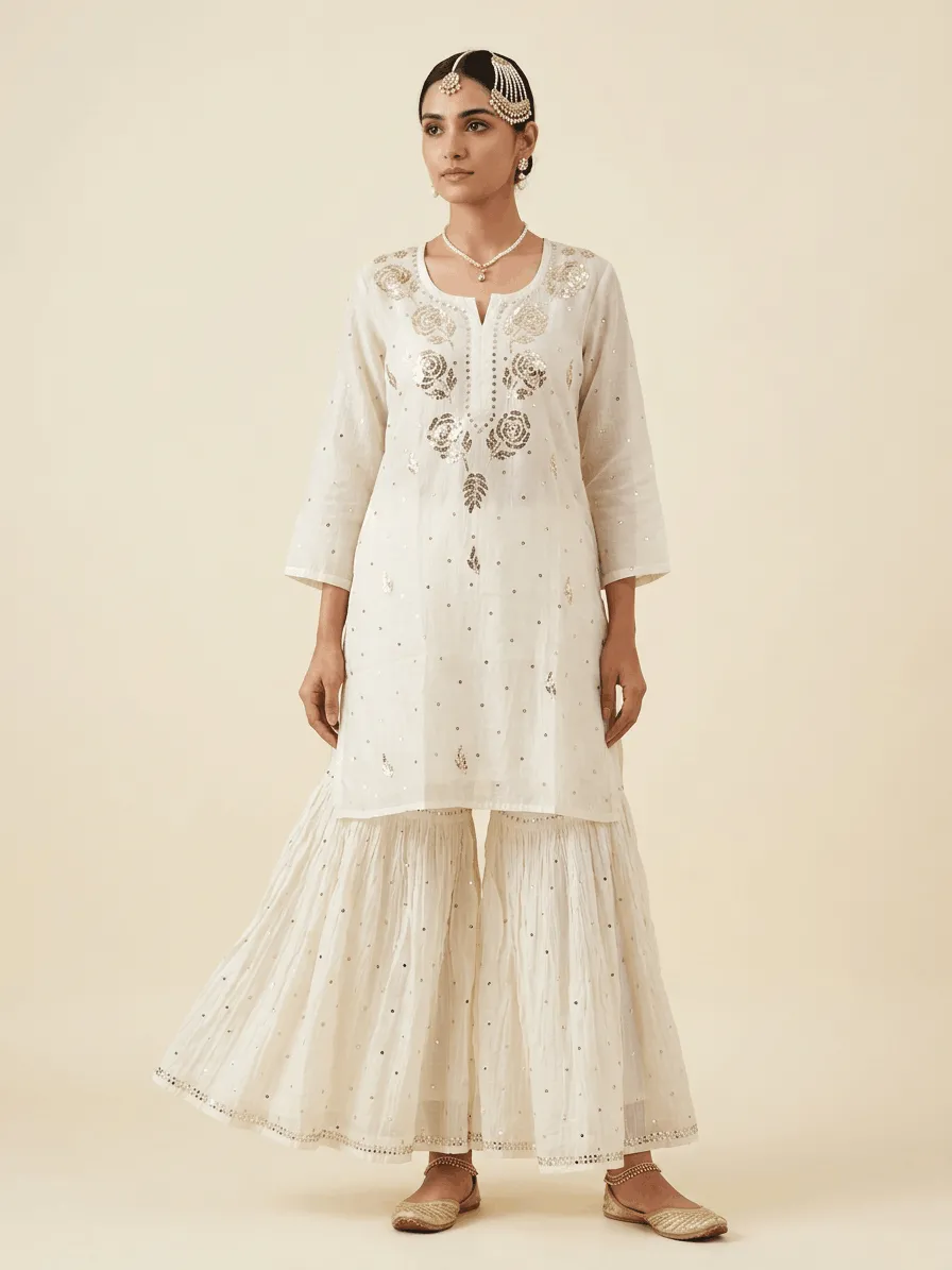 Mukaish Kamdani Mul Chanderi Kurta Gharara Set