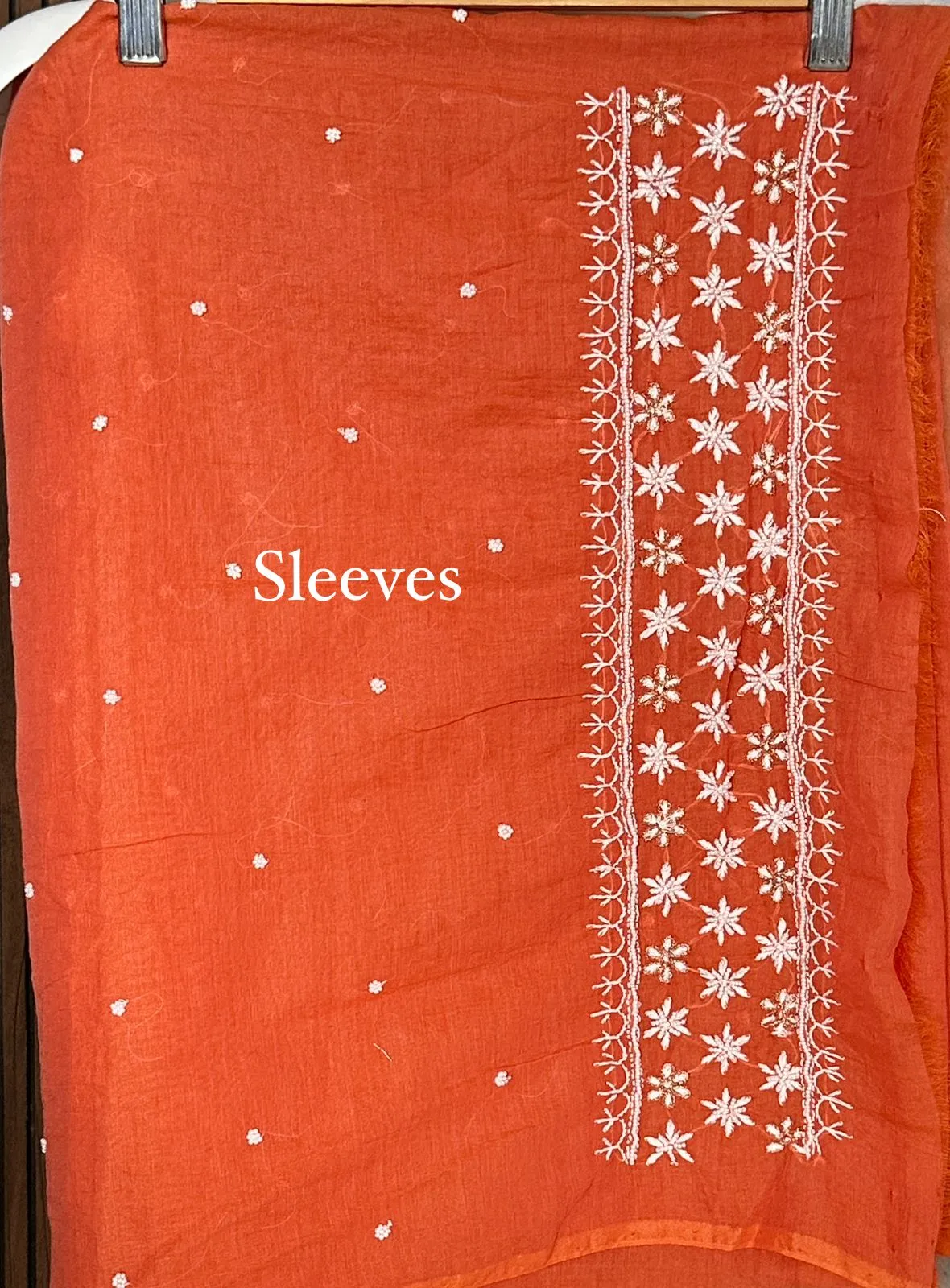 Burnt Coral Mul Chanderi Chikankari Unstitched Fabric