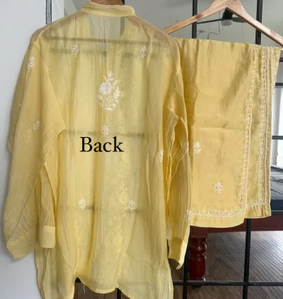 Lemon Yellow Mul Chanderi Chikankari Co-ord set