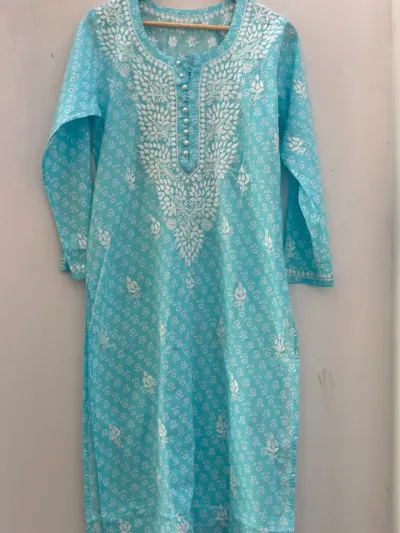 Modal Printed Cotton Handcrafted Chikankari Kurti