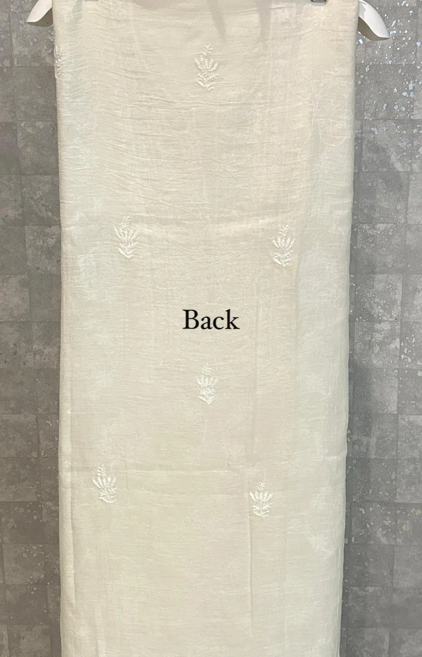 Cream Mul Chanderi Chikankari Unstitched Fabric