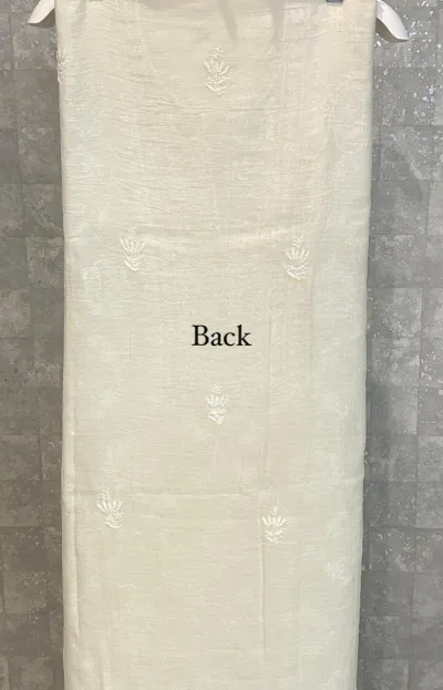 Cream Mul Chanderi Chikankari Unstitched Fabric