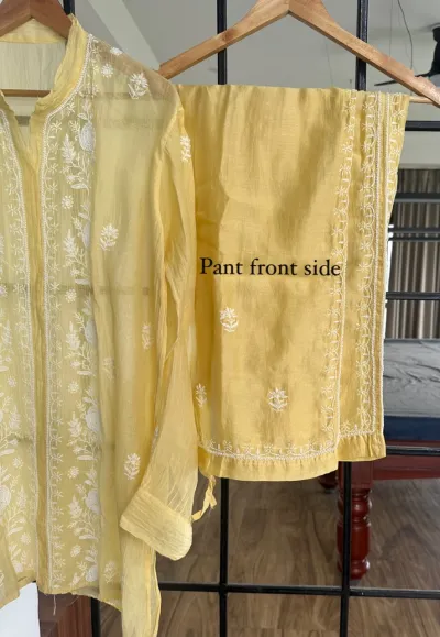 Lemon Yellow Mul Chanderi Chikankari Co-ord set
