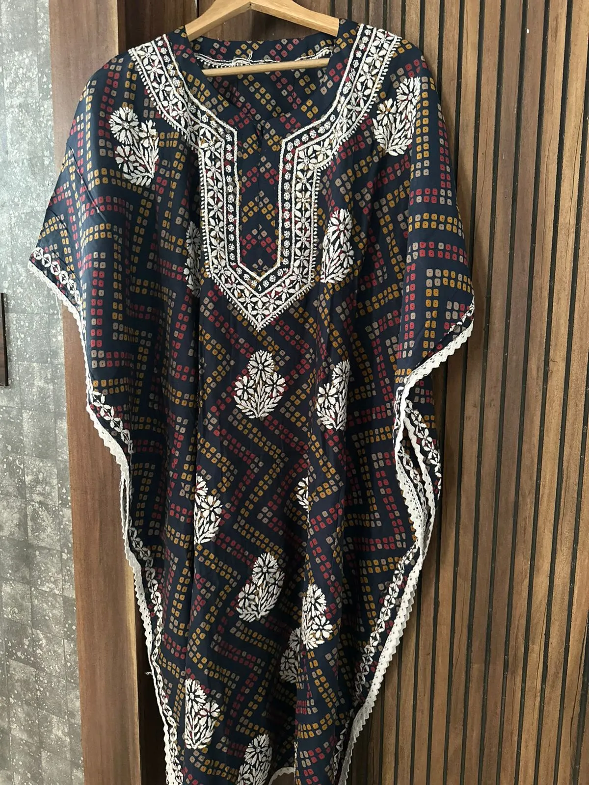 Stitched Crepe Cotton Printed Kaftan