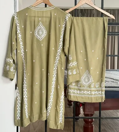 Rayon Stitched Lucknowi Handcrafted Co-ord Set