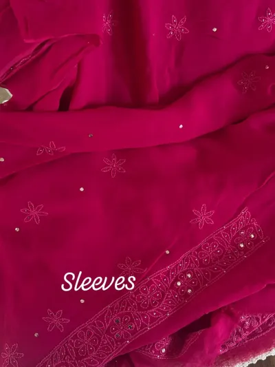 Ruby Pink Viscose Georgette Chikankari Unstitched Fabric