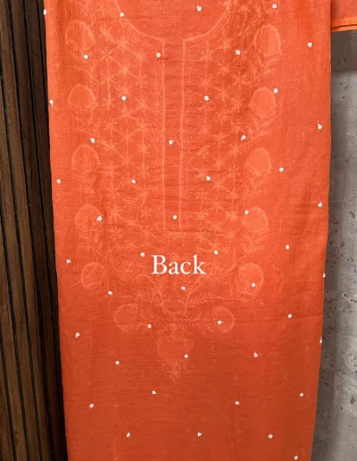 Burnt Coral Mul Chanderi Chikankari Unstitched Fabric