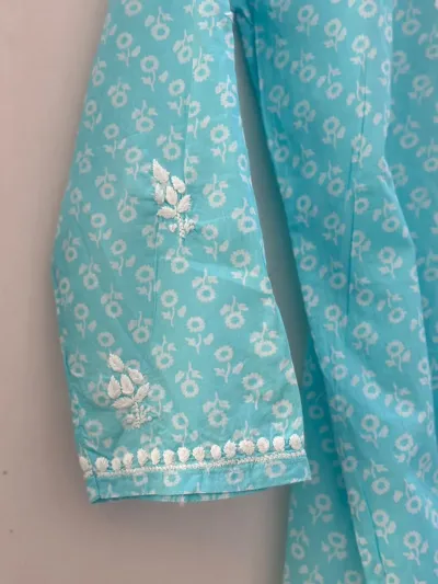 Modal Printed Cotton Handcrafted Chikankari Kurti