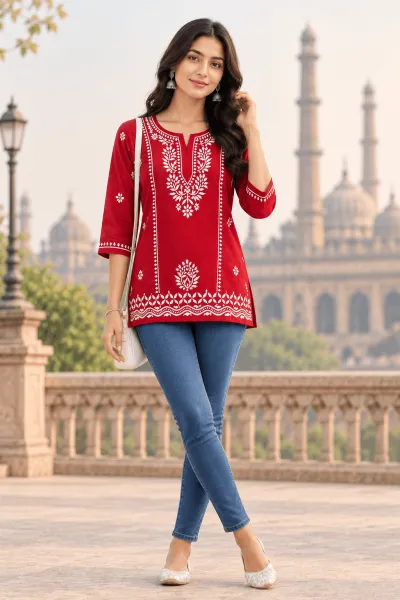 Pure Cotton Lucknowi Short Top
