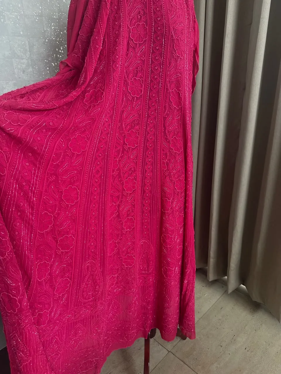 Hot Pink Chikankari 18 Kali Anarkali Set