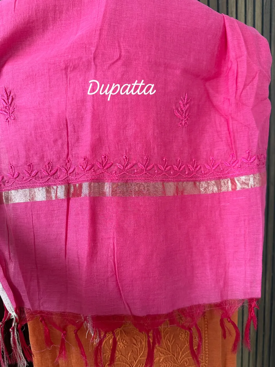 Saffron Mul Chanderi Chikankari Unstitched Fabric