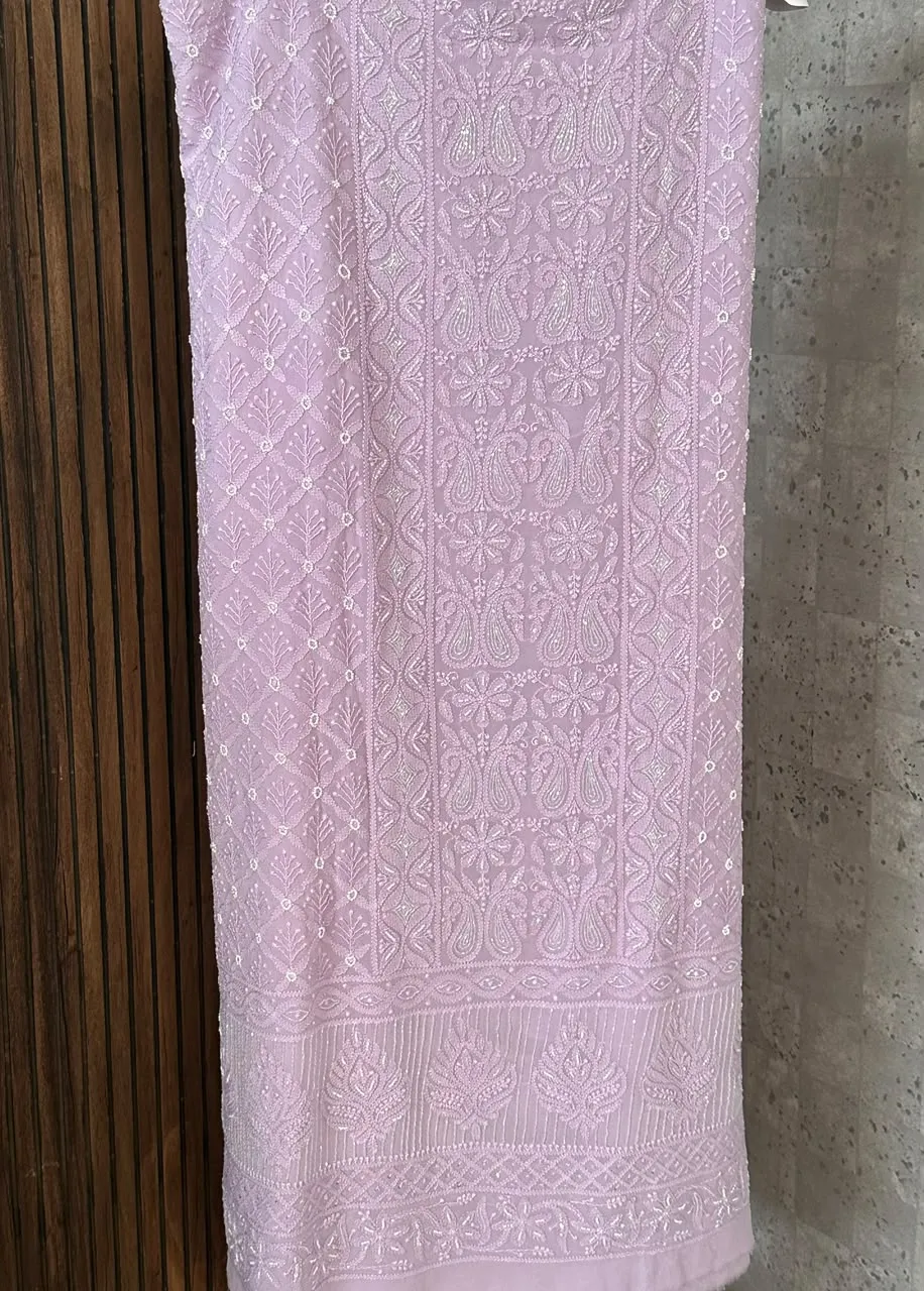 Lilac Viscose Georgette Chikankari Unstitched Fabric