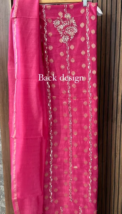 Raspberry Pink Chanderi Banarsi Silk Suit