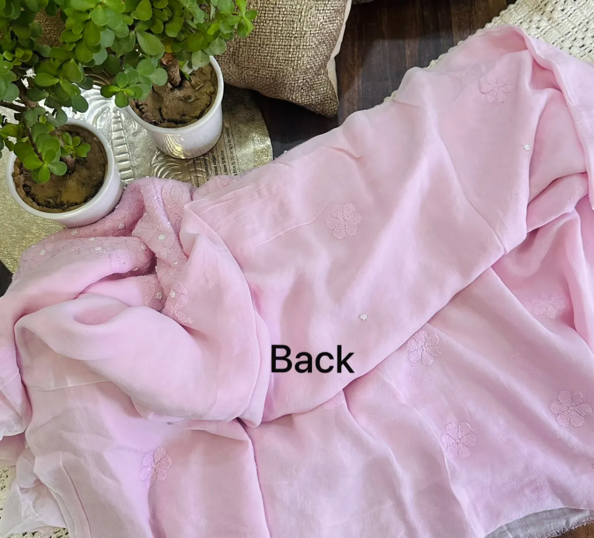 Soft Pink Viscose Georgette Chikankari Unstitched Fabric
