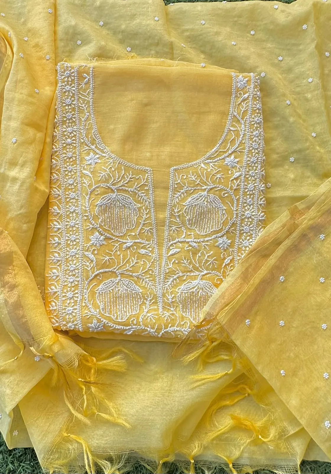 Sunny Yellow Mul Chanderi Unstitched Fabric