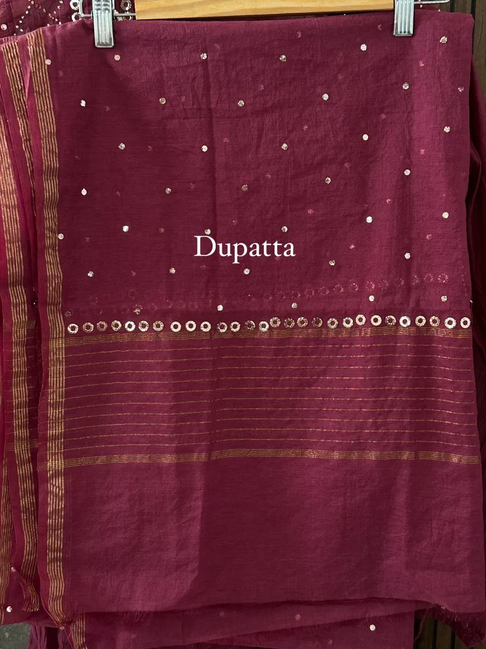Wine Colour Mukaish Mul Chanderi Silk Set