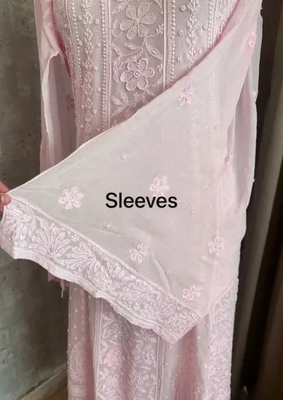 Soft Pink Chikankari 18 Kali Anarkali Set
