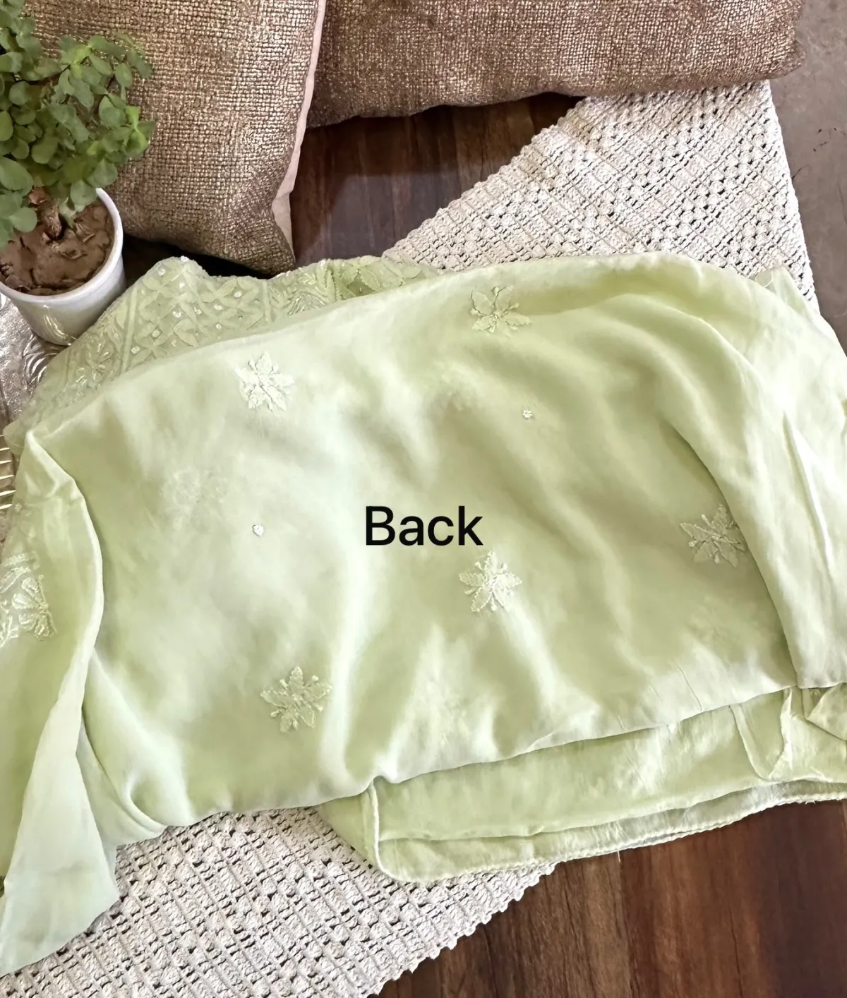 Soft Pistachio Viscose Georgette Chikankari Unstitched Fabric