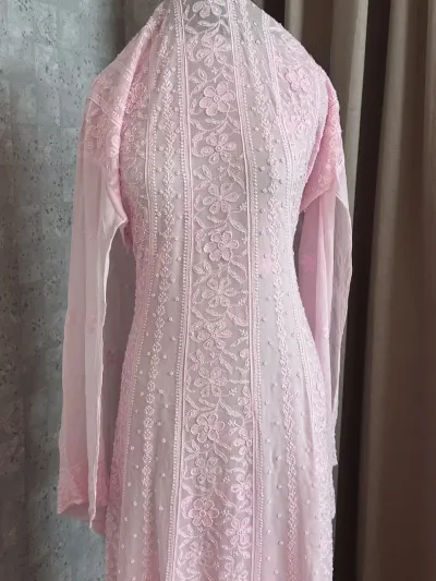 Soft Pink Chikankari 18 Kali Anarkali Set