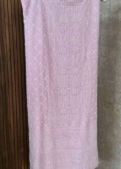 Lilac Viscose Georgette Chikankari Unstitched Fabric