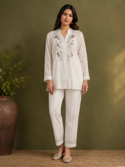 Mul Chanderi Chikankari Co-ord set
