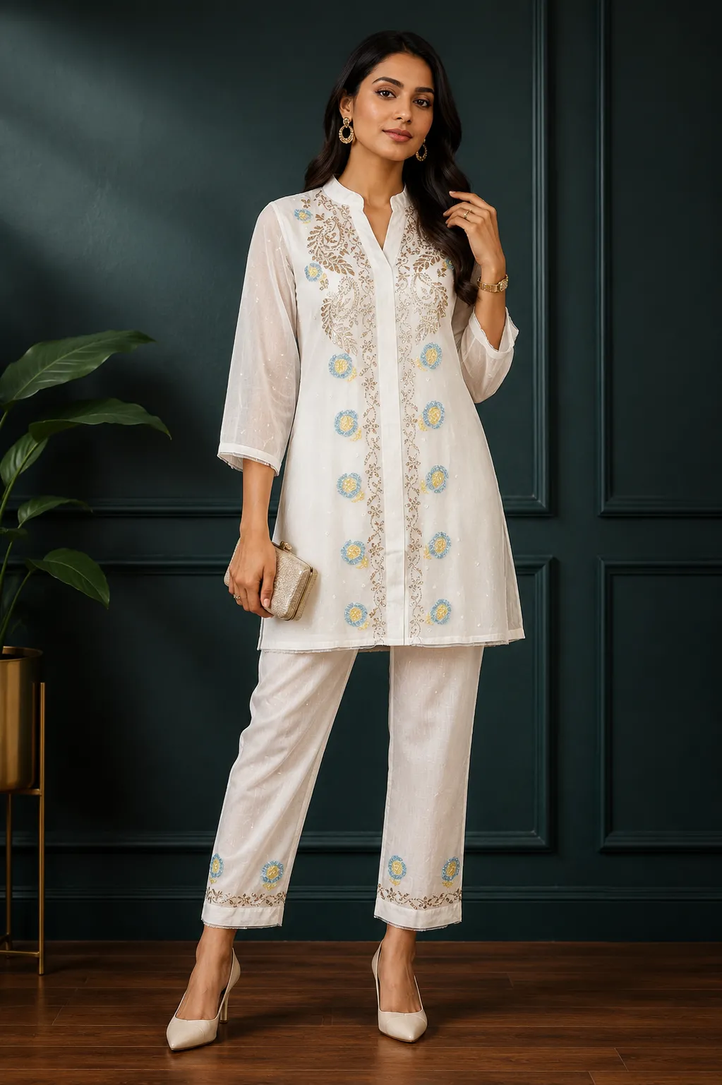 Mul Chanderi Chikankari Co-ord set