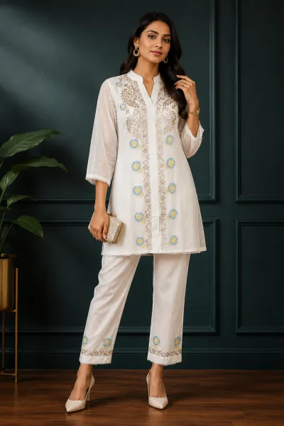 Mul Chanderi Chikankari Co-ord set