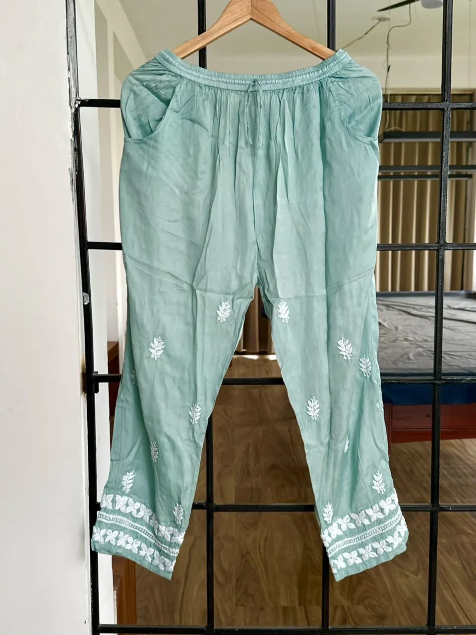 Green Lagoon Cotton Satin Chikankari Co-Ord Set