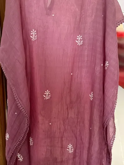 Ombre Onion Pink Mul Chanderi Chikankari Kaftan