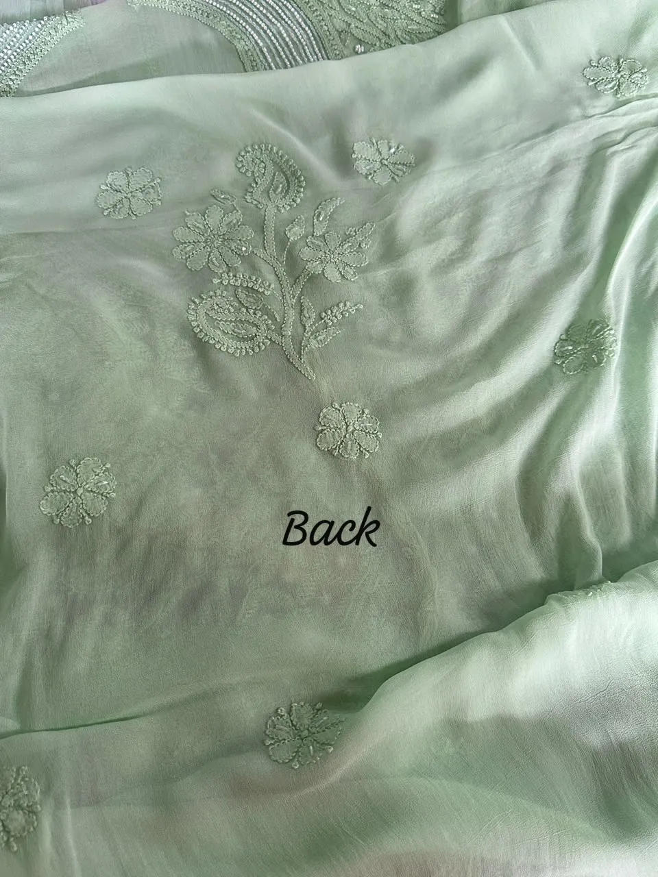 Muted Mint Green Viscose Georgette Chikankari Unstitched Fabric