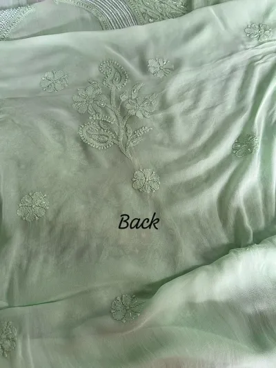 Muted Mint Green Viscose Georgette Chikankari Unstitched Fabric