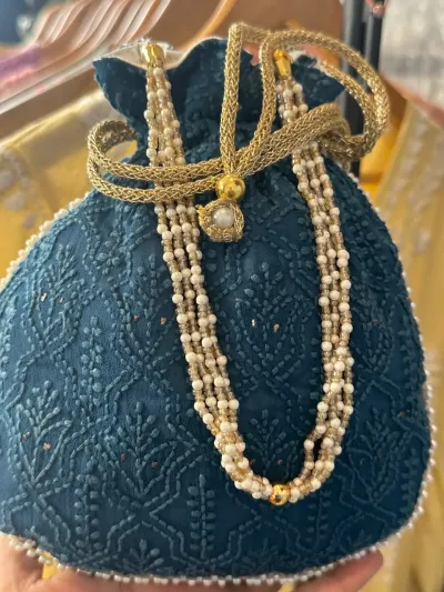 Royal Blue Chikankari Potli