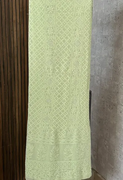 Soft Pistachio Viscose Georgette Chikankari Unstitched Fabric