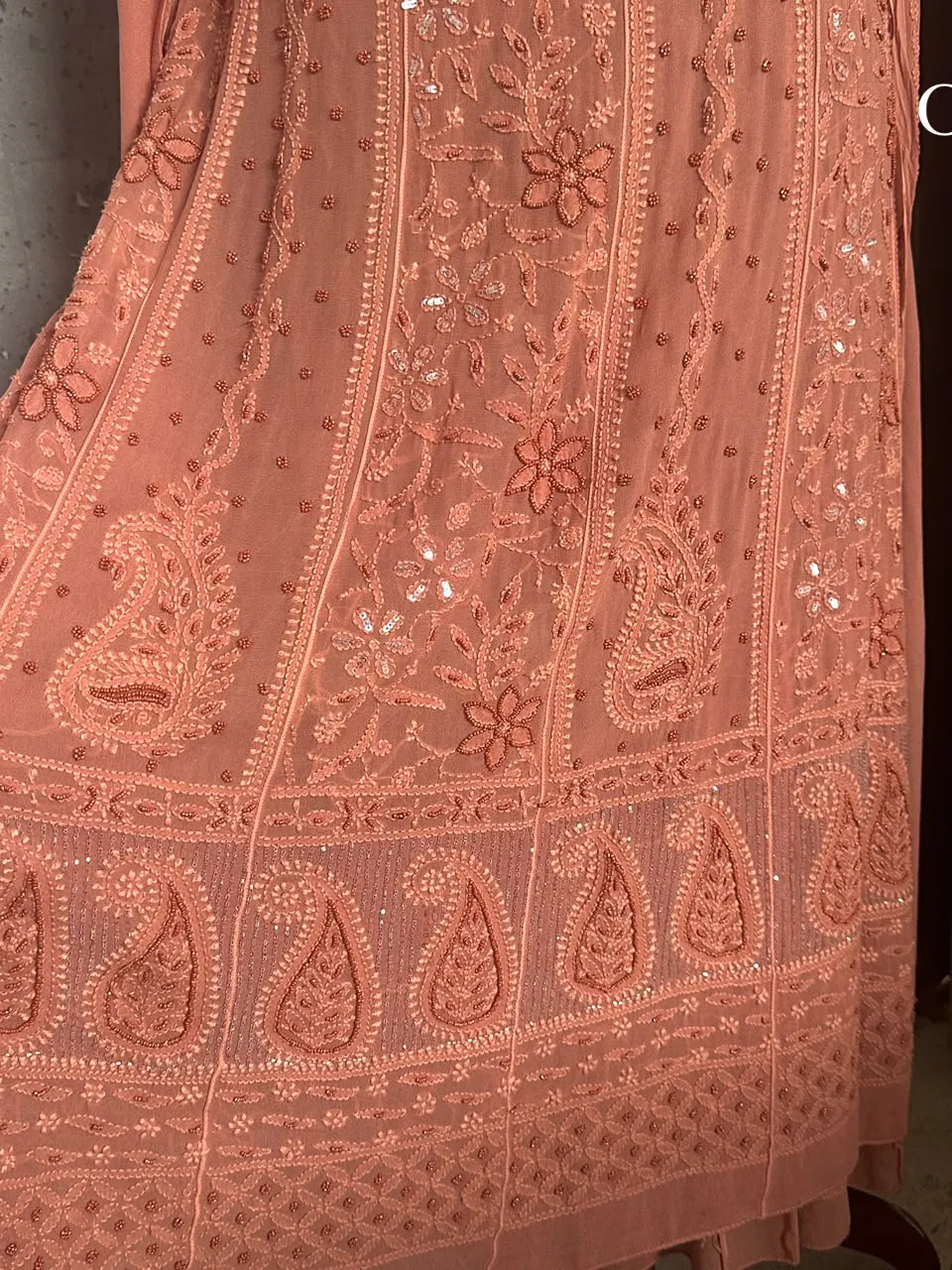 Desert Coral Chikankari 18 Kali Anarkali Set