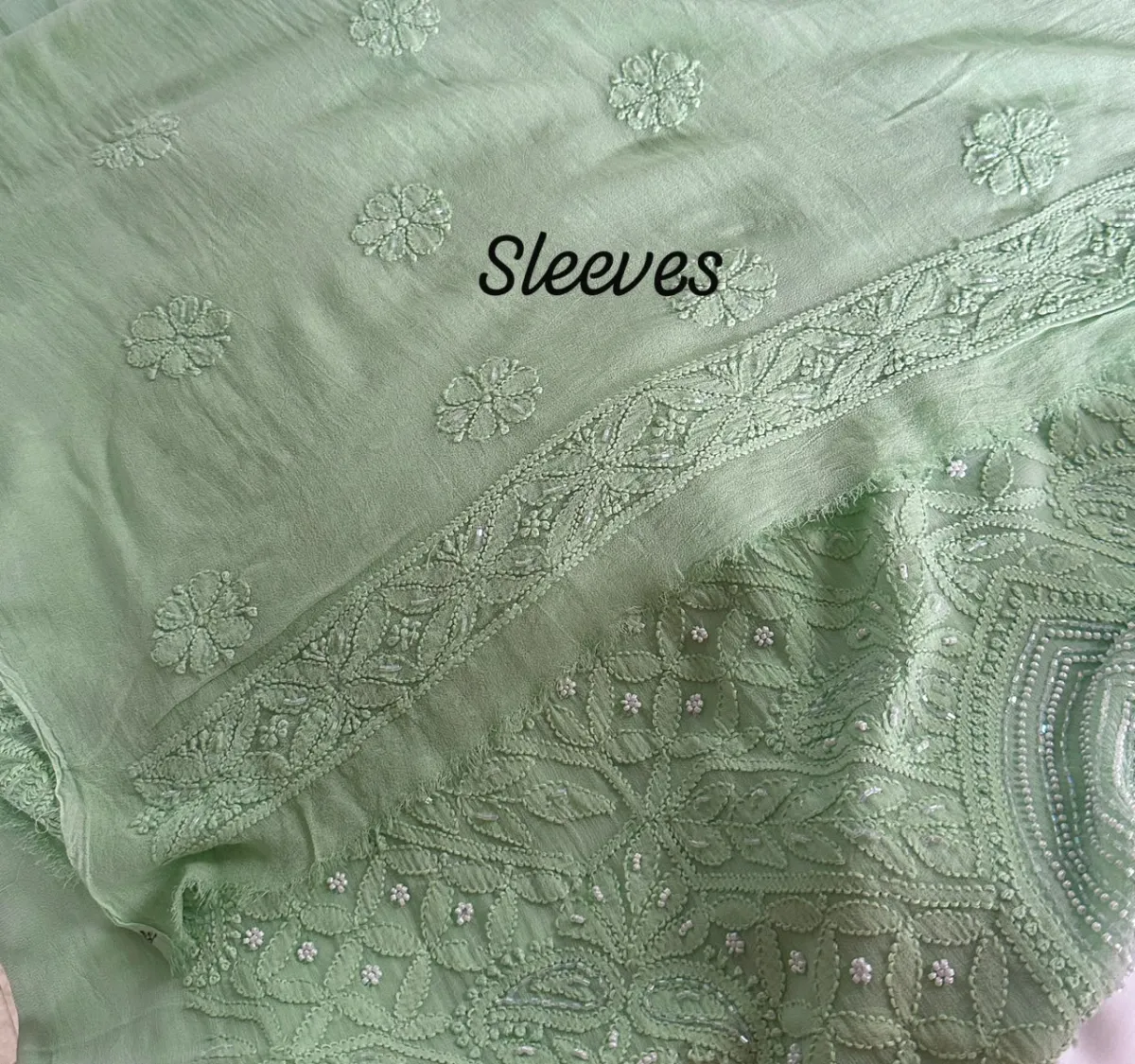 Muted Mint Green Viscose Georgette Chikankari Unstitched Fabric