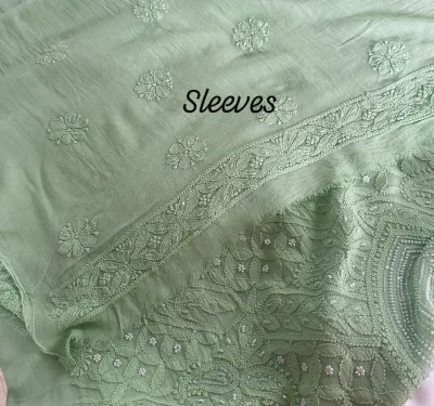 Muted Mint Green Viscose Georgette Chikankari Unstitched Fabric