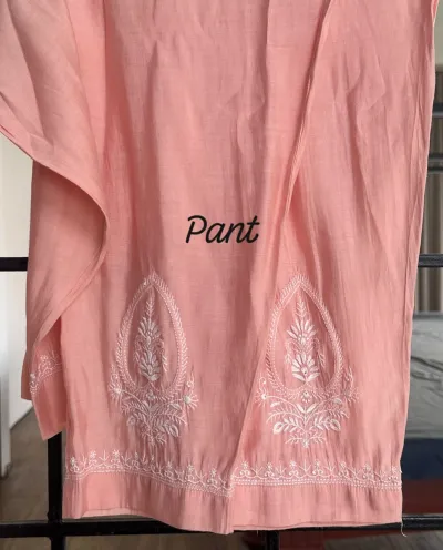 Soft Coral Muslin Chikankari Co-Ord Set