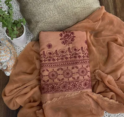 Penny Copper Tussar Silk Chikankari Kurta Dupatta Set