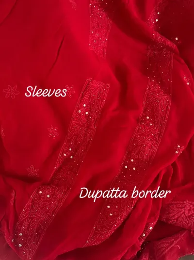 Crimson Viscose Georgette Chikankari Unstitched Fabric