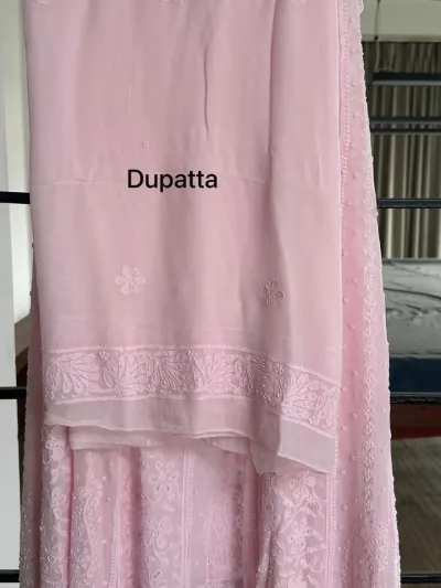 Soft Pink Chikankari 18 Kali Anarkali Set