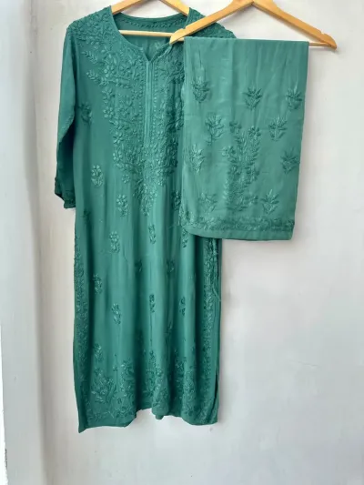 Modal Cotton Handcrafted Chikankari Kurta and Palazzo Set