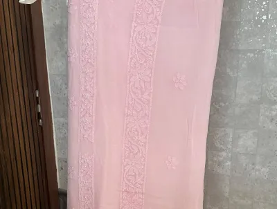Soft Pink Viscose Georgette Chikankari Unstitched Fabric