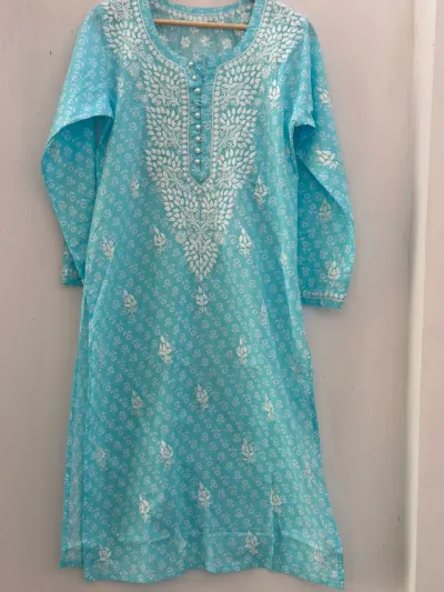 Modal Printed Cotton Handcrafted Chikankari Kurti