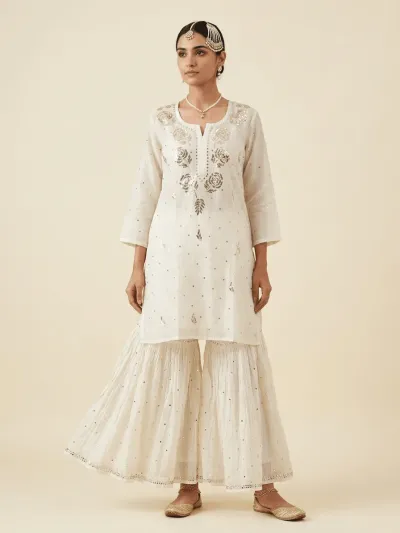Mukaish Kamdani Mul Chanderi Kurta Gharara Set