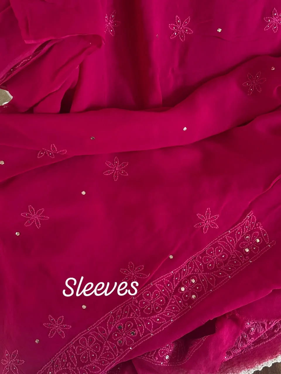 Ruby Pink Viscose Georgette Chikankari Unstitched Fabric