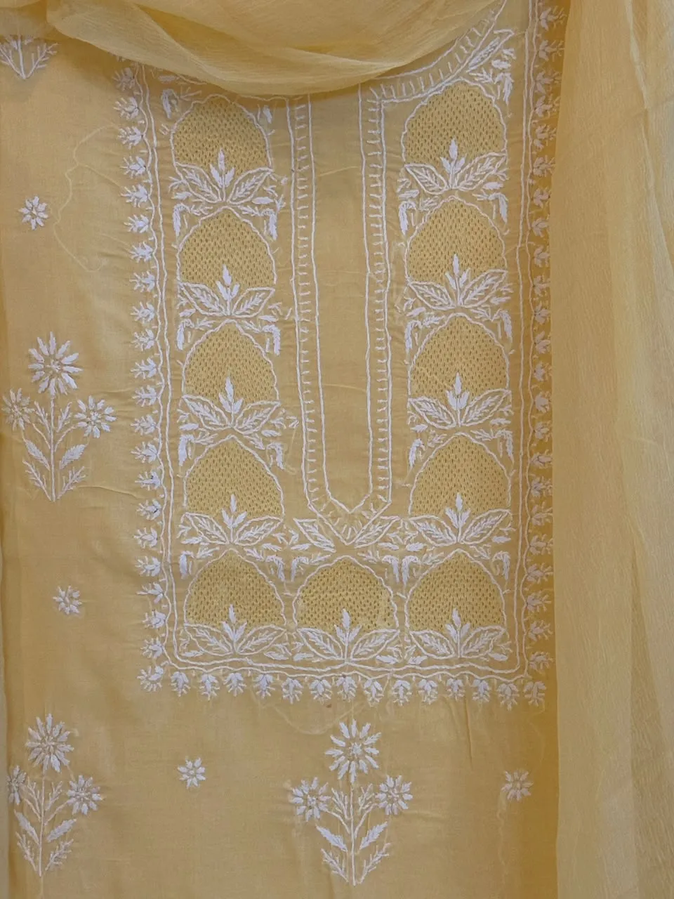 Butter Yellow Soft Cotton Fine Chikankari With Haath Ki Jaali Neck Work