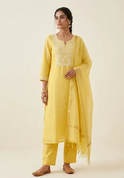 Sunny Yellow Mul Chanderi Unstitched Fabric